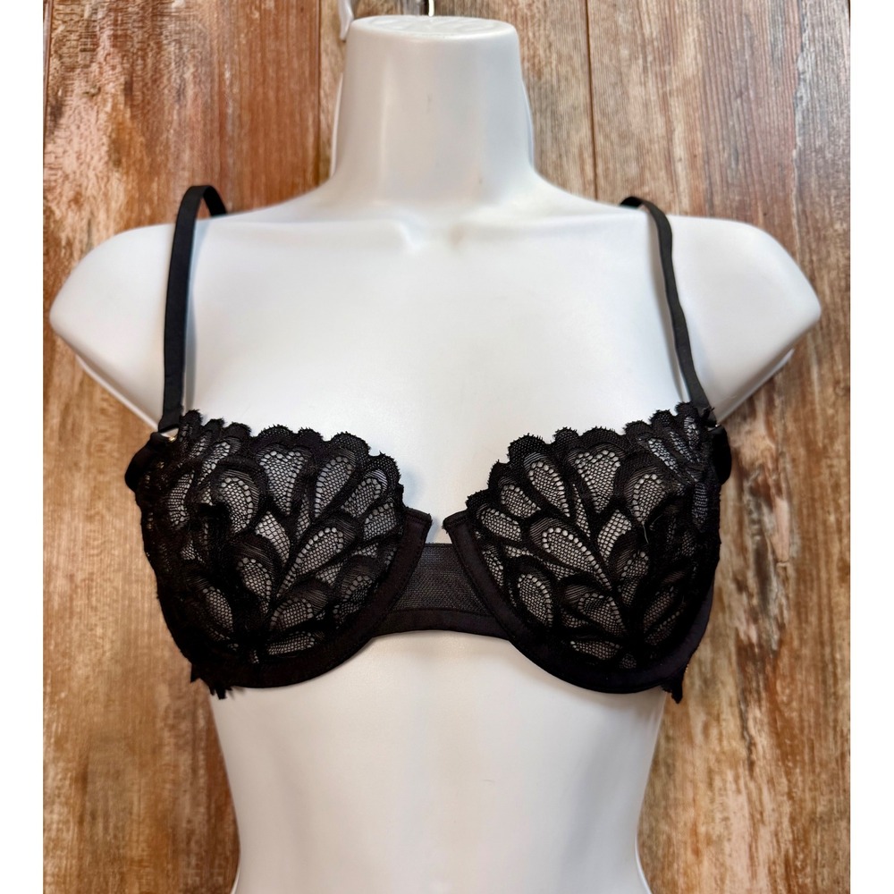 Savage X Fenty Bra 34C Black Lace Unlined Balconette Underwire NWT Rihanna